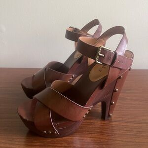 Guess Brown Leather Wooden Heels